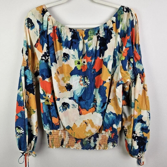 Allen B Schwartz Floral Print Peasant Top Blouse Cold Shoulder‎ Size Large - Picture 4 of 10